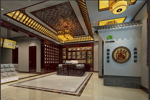 海城古朴典雅的中式茶叶店大堂设计效果图